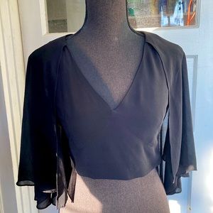 Nasty gal fitted princess seam v neck black chiffon cape top
